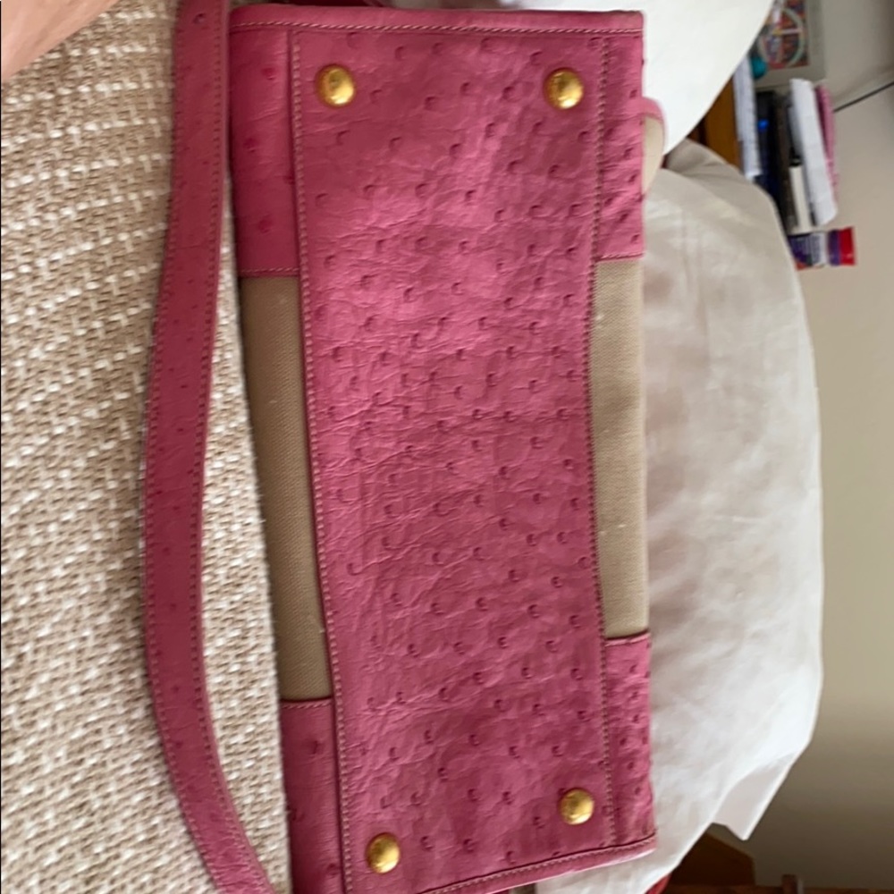 Prada pink leather and canvas shoulder bag